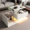 Couchtisch mit Glasplatte & LED-Lichtleiste, höhenverstellbar, 100x50x33/47,5 cm, Weiß Bild 4