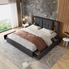 Merax Doppelbett mit Kabellosem Laden USB C& 4 Schubladen , Polsterbett Beleuchtung Bettgestell 160x200cm, Grau Leinen (Ohne Matratze) Bild 2