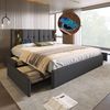Merax Doppelbett mit Kabellosem Laden USB C& 4 Schubladen , Polsterbett Beleuchtung Bettgestell 160x200cm, Grau Leinen (Ohne Matratze) Bild 5