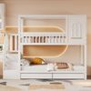 Etagenbett Kinderbett 90*200cm, Massivholz Doppelbett, Hausform mit Fenstern, Sicherheitszaun-Design, Mit Aufbewahrungsschubladen und Sicherheitsleiter, Weiß Bild 2