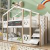Etagenbett aus Holz, Baumhaus-Design mit Treppe & Stauraum, 96x256x205 cm, Weiß/Natur, ohne Matratze Bild 2
