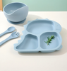 ABC Kindergeschirr-Set mit Dinosaurier-Motiv, Schüssel aus lebensmittelechtem Silikon, Babygeschirr für die Beikostvorbereitung Bild 2