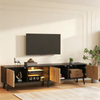 Merax 175cm LED-TV-Schrank für das Wohnzimmer, Naturholzfarbe + Schwarz, lowboard mit 6 Stützbeinen, Schrank aus gehärtetem Glas, 3 Schränke für viel Stauraum, Geeignet für 75-Zoll Bild 3