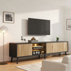 Merax 175cm LED-TV-Schrank für das Wohnzimmer, Naturholzfarbe + Schwarz, lowboard mit 6 Stützbeinen, Schrank aus gehärtetem Glas, 3 Schränke für viel Stauraum, Geeignet für 75-Zoll Bild 5