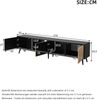 Merax 175cm LED-TV-Schrank für das Wohnzimmer, Naturholzfarbe + Schwarz, lowboard mit 6 Stützbeinen, Schrank aus gehärtetem Glas, 3 Schränke für viel Stauraum, Geeignet für 75-Zoll Bild 4
