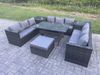 Fimous Outdoor Polyrattan Gartenmöbel Sofa Set Terrassen Rechteckiger Esstisch mit Großer Fußhocker 2 Beistelltisch 10 Sitzer Dunkelgrau gemischt Bild 2