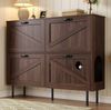 Schuhschrank 120 x 28 x 92 cm mit 4 Türen – schmaler Flurschrank in Natural Walnut Bild 4