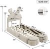 Novelux Polsterbett 90x200 Kinderbett mit LED, Hasenohren & 2 Aufbewahrungshockern – Samt Beige, Einzelbett mit Holzlattenrost, 237 x 104 x 135 cm Bild 2