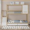 Etagenbett Kinderbett 90*200cm, Massivholz Doppelbett, Hausform mit Fenstern, Sicherheitszaun-Design, Mit Aufbewahrungsschubladen und Sicherheitsleiter, Holzfarbe Bild 2