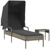 Sonnenliege, Gartenliege mit Dach und Tisch Grau Poly Rattan Bild 2