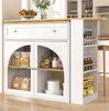Ausziehbarer Bartisch Weiß 138–204 cm, 360° drehbar, Sicherheitsglas, dreistufiges Seitenregal, verstellbare Regalbretter, 104cmx138-204cmx39cm Bild 2