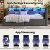 Merax Polsterbett Einzelbett 90 × 200 cm, Daybett, Schlafsofa, mit USB + Typ-C-Anschlüsse, hydraulische Aufbewahrungsfunktion, mit LED, Leinen, Grau Bild 2