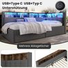 Merax Polsterbett Einzelbett 90 × 200 cm, Daybett, Schlafsofa, mit USB + Typ-C-Anschlüsse, hydraulische Aufbewahrungsfunktion, mit LED, Leinen, Grau Bild 3
