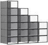 SONGMICS Schuhboxen, Schuh-Organizer aus Kunststoff, mit Tür, durchsichtig, 18er Set, stapelbar, einfache Montage, 33,2 x 23 x 14,5 cm, für Schuhe bis Größe 43, transparent-tintenschwarz Bild 2
