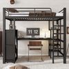 Etagenbett 90×200 cm mit Rundum-Rausfallschutz, Schreibtisch und Schrank, Schwarz, ohne Matratze Bild 2