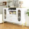 Merax Weißes Sideboard, Glasfronten & Weinregal – Sideboard für Esszimmer & Wohnzimmer – Verstellbarer Fuß – Viel Stauraum Bild 3