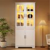 MODFU Vitrine Hochschrank 80x38x180 cm, Weiß, Landhaus-Stil mit LED-Beleuchtung (Packung, 1-St, 2 Glastüren & 2 Volltüren, 5 Etagen) Bücherregal & Vitrinenschrank für Wohnzimmer & Küche Bild 2