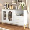 Merax Sideboard-Schrank mit 2 Schubladen & 2 Glastüren – Moderne Kommode in Weiß mit Goldakzenten – Viel Stauraum, Weiß Bild 3
