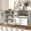 Merax Sideboard-Schrank mit 2 Schubladen & 2 Glastüren – Moderne Kommode in Weiß mit Goldakzenten – Viel Stauraum, Weiß Bild 5