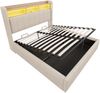 Polsterbett 160x200cm mit LED-Beleuchtung und USB-Steckdose, Kopfteil mit Einlegeböden und Stauraum, Mit Hydraulik für die Lagerung, Erwachsenenbett Doppelt, Leinenstoff Beige Bild 5