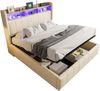 Polsterbett 160x200cm mit LED-Beleuchtung und USB-Steckdose, Kopfteil mit Einlegeböden und Stauraum, Mit Hydraulik für die Lagerung, Erwachsenenbett Doppelt, Leinenstoff Beige Bild 4