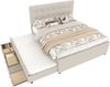 Polsterbett, 140x200cm, Doppelbett, Familienbett, Ehebett mit drei Schubladen, ausziehbares Bett, Verstellbares Kopfteil, Ohne Matratze, Beige Bild 4