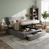 Polsterbett 140×200 cm aus Samt-Stoff mit Stauraum und Lattenrost, grau Bild 2