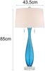Große LED Tischleuchte mit blauem Glasfuß und Stoffschirm in Weiß, Höhe 85cm Bild 4