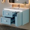 76x46x51cm Badezimmer-Hängeschrank, komplett lackiert, LED-Radarsensor-Beleuchtung, zwei Schubladen, leise Gleitschienen, integriertes Waschbecken,Blau Bild 3