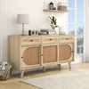 Sideboard Holzoptik mit 3 Türen, 3 Schubladen, verstellbaren Regalböden, PE-Rattantüren, Massivholz-Tischbeine Bild 3