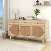 Sideboard Holzoptik mit 3 Türen, 3 Schubladen, verstellbaren Regalböden, PE-Rattantüren, Massivholz-Tischbeine Bild 4