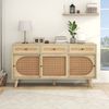 Sideboard Holzoptik mit 3 Türen, 3 Schubladen, verstellbaren Regalböden, PE-Rattantüren, Massivholz-Tischbeine Bild 5