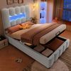 Polsterbett 90x200cm mit LED-Beleuchtung und hydraulischem Bettkasten,Veloursbett mit verstellbarem Kopfteil, Stauraumbett in Grau Bild 2