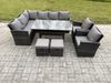 Fimous 10 Sitzer Outdoor Rattan Gartenmöbel-Set mit Rechteckiger Esstisch 2 Kleiner Hocker 2 Sesseln Dunkelgrau gemischt Bild 2