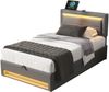 Polsterbett 90×200 cm mit USB-Anschluss, LED-Beleuchtung und Stauraum, Grau Bild 5