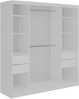 Schwebetürenschrank NAURU mit Lamellen-Optik, moderner Kleiderschrank, Breite 200 cm, inkl. Innenausstattung & Stauraum, Akustikpaneel-Design - Weiß und Aristan-Eiche - mit Schubladen Bild 4