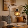LED Tischleuchte, Holz, Glasschirm, schwarz amber, H 55 cm Bild 3