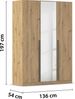 rauch Kleiderschrank Alba, Drehtürenschrank, Garderobenschrank, 3-türig, mit Spiegel, mit 2 Kleiderstangen und 2 Einlegeböden, Farbe Eiche Artisan, Holz, Griffstange Grau metallic, Schwarz, 136x197x56cm Bild 4