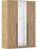rauch Kleiderschrank Alba, Drehtürenschrank, Garderobenschrank, 3-türig, mit Spiegel, mit 2 Kleiderstangen und 2 Einlegeböden, Farbe Eiche Artisan, Holz, Griffstange Grau metallic, Schwarz, 136x197x56cm Bild 3