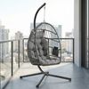 SONGMICS Schaukelstuhl mit Gestell, klappbarer Korbsessel höhenverstellbar, Hängeschaukel für Garten Balkon, Kissen, grau Bild 3