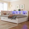 Merax Daybett mit LED-Beleuchtung & USB Anschluss (Jugendbett Schlafsofa Sofabett Kinderbett mit gepolstertem Kopfteil, 1 tlg), Kiefernholz Tagesbett 140x200 cm mit Schubladen, Regal & Stauraum Bild 4