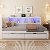 Merax Daybett mit LED-Beleuchtung & USB Anschluss (Jugendbett Schlafsofa Sofabett Kinderbett mit gepolstertem Kopfteil, 1 tlg), Kiefernholz Tagesbett 140x200 cm mit Schubladen, Regal & Stauraum Bild 3