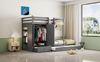 3in1 Etagenbett Grau Mit Ausziehbett Kleiderschrank Schubladen Massivkiefer 120kg Tragkraft Platzsparend Kinderzimmer Gästezimmer Stauraum, 90x200cm Bild 5