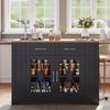 Merax 120cm Kücheninsel mit klappbarem Esstisch, offener Ablage, AC-Anschluss, USB-Anschluss, Glastür, verstellbares Laminat, Rollen mit Bremsen, Schwarz Bild 3