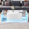 KLAM HOME Couchtisch 100*50*31cm Couchtisch mit 1 Schublade und LED-Lichtleiste (Eleganter Beistelltisch mit Schublade und Glasplatte), Hochglanz Sofatisch im minimalistischen Design Bild 2