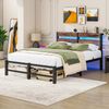 Metallbett 120×200 cm mit LED und USB, Stauraum unter dem Bett, Schwarzbraun, ohne Matratze Bild 3
