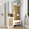 Großer Garderobenschrank mit Spiegel, LED-Beleuchtung 16 Farben, Rattan-Optik Türen, Sitzbank & viel Stauraum für Flur und Eingangsbereich Bild 5