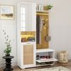 Großer Garderobenschrank mit Spiegel, LED-Beleuchtung 16 Farben, Rattan-Optik Türen, Sitzbank & viel Stauraum für Flur und Eingangsbereich Bild 2