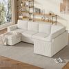 Ecksofa 282x153x85 cm aus Cord in Beige mit Schlaffunktion und Stauraumhocker Bild 3