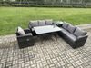 Fimous 7 Sitzer Rattan Gartenmöbel-Set Langer Rechteckiger Esstisch und Sesseln Set mit 3 Sitzer Sofa Beistelltischen Dunkelgrau gemischt Bild 2